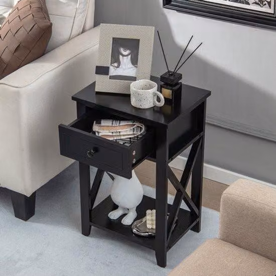 Scrivania – Comodino – Tavolino – Sottovaso – Nero – Legno MDF – Comodino compatto 67x40x40 cm