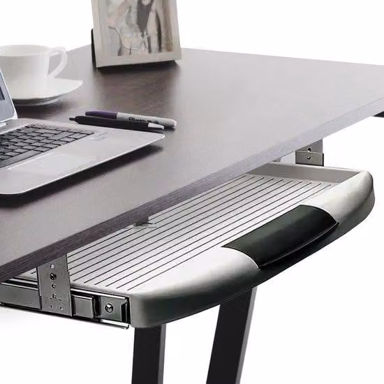 Ibenzoa® Piano scorrevole ergonomico per tastiera, da montare sotto la scrivania, grigio opaco, plastica/metallo, 550×230 mm, profondità di incasso 350 mm, estensione di 20 cm, vano portaoggetti