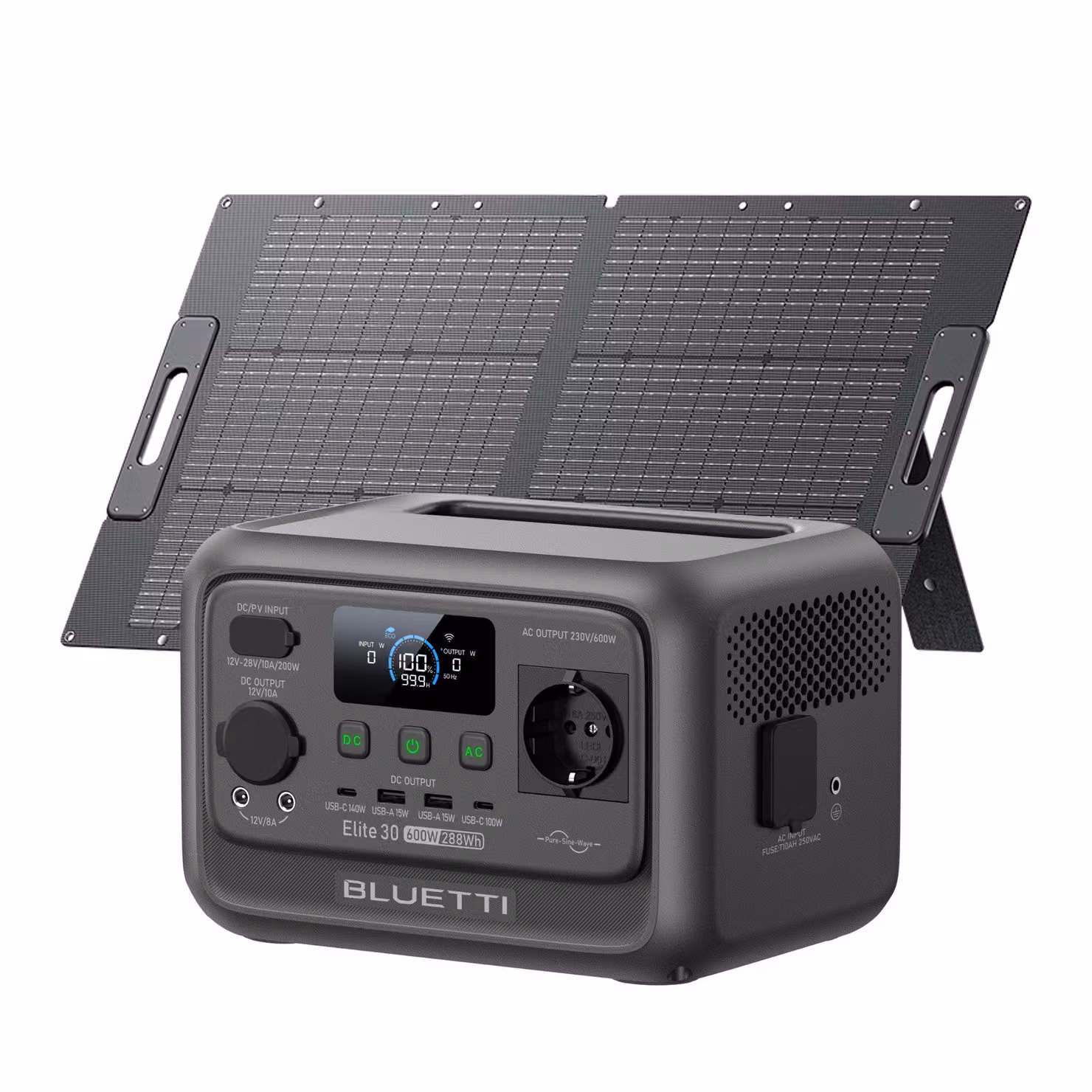 BLUETTI Elite 30 V2 + pannello solare 100W Accumulo solare 600W / 288Wh Centrale elettrica portatile Generatore solare Batteria per viaggi / camper / casa / viaggi in auto