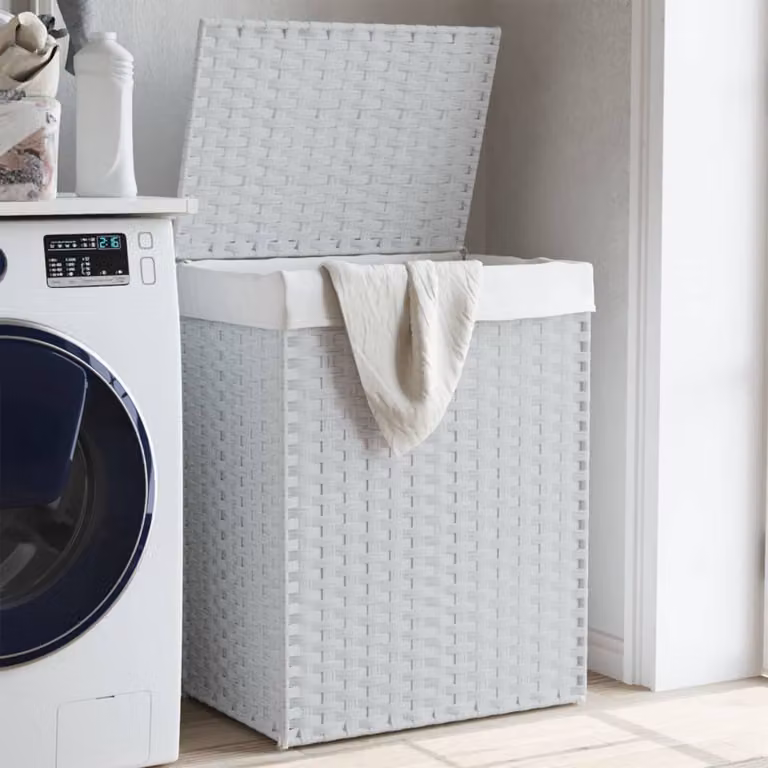 Cesto portabiancheria con coperchio e maniglie vidaXL in rattan bianco L: 46 cm, P: 33 cm, H: 60 cm