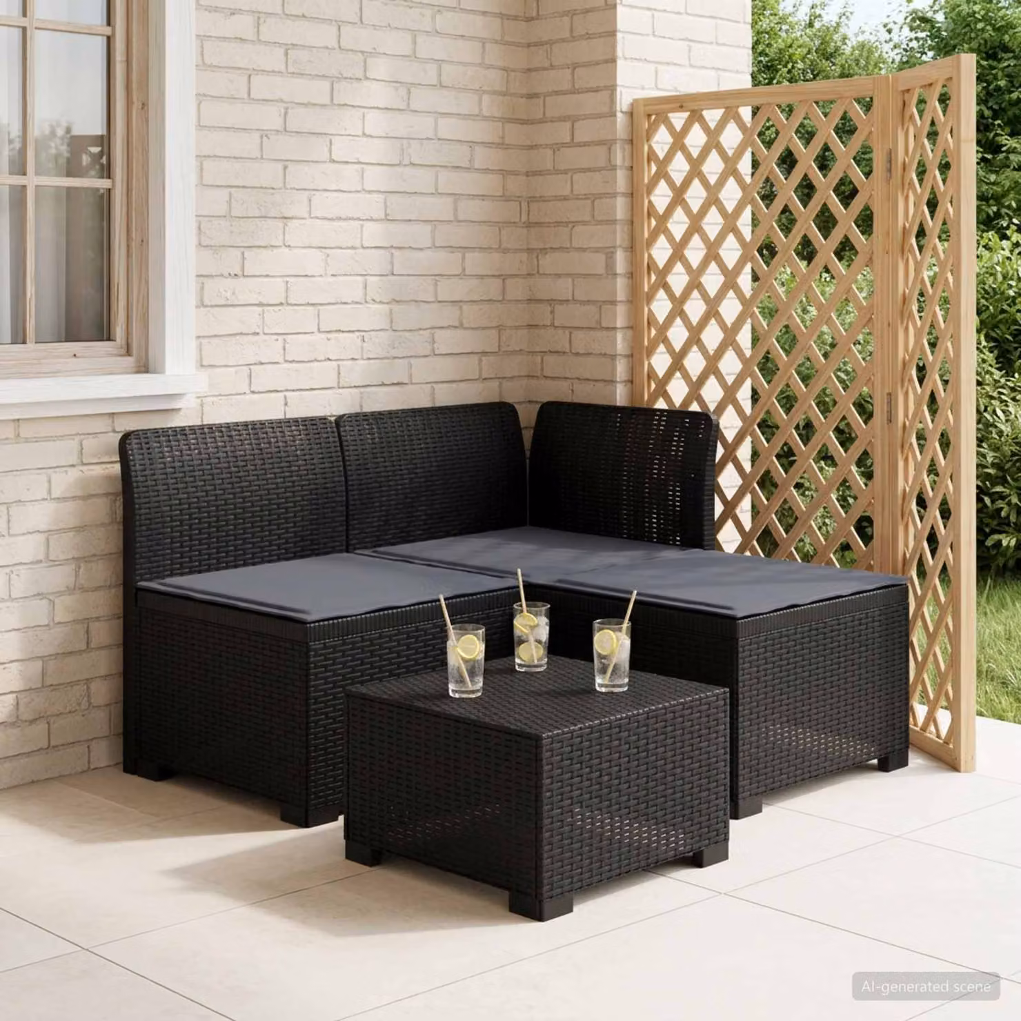 Divano da giardino a 3 posti vidaXL con cuscini in look rattan e coperture rimovibili, antracite