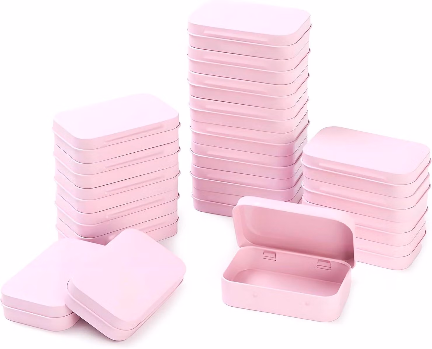 Mini scatole metalliche rettangolari, rosa, confezione da 20 pezzi, dimensioni 9,5 x 6 x 2,2 cm, ideali per la conservazione