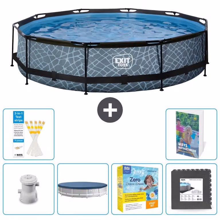 Piscina fuori terra - Design effetto pietra - 360x76 cm - 5 pezzi - Modello S259
