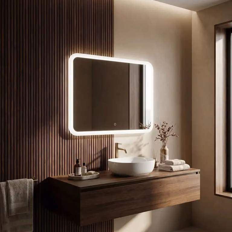 Specchio LED Rea Top-3 Rettangolare Bianco con Touch Switch e Dimmerabile L: 80 cm, H: 60 cm
