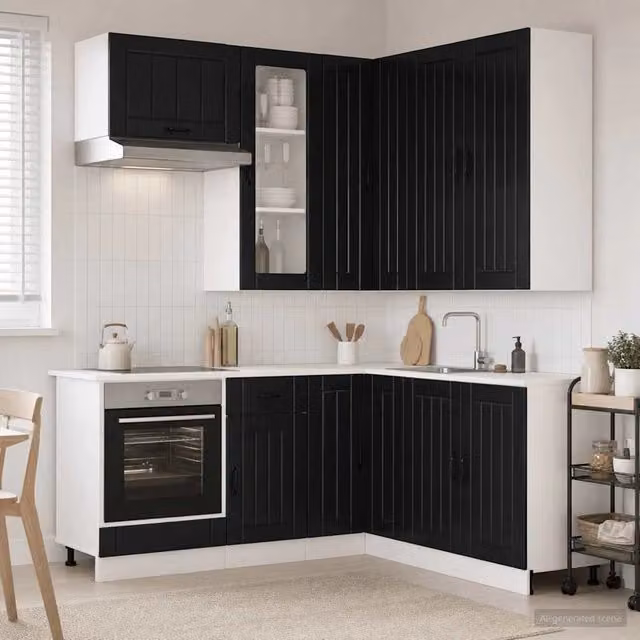Unità Cucina vidaXL LUCCA 8 pz Nero con Ante in Vetro e Design Minimalista in MDF