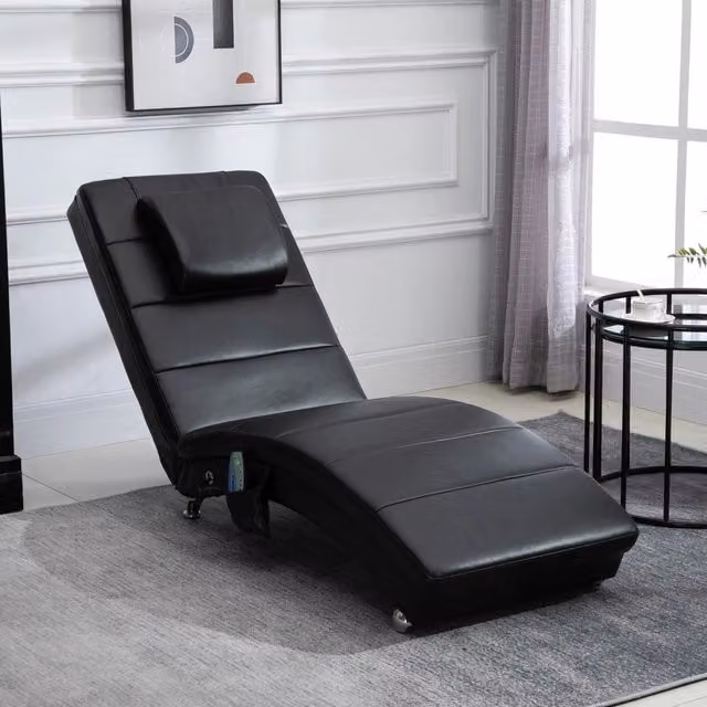Poltrona Relax Massaggiante REDOM in Pelle Sintetica con Braccioli, Colore Nero, L/P/H: 58 x 163 x 87 cm – 1