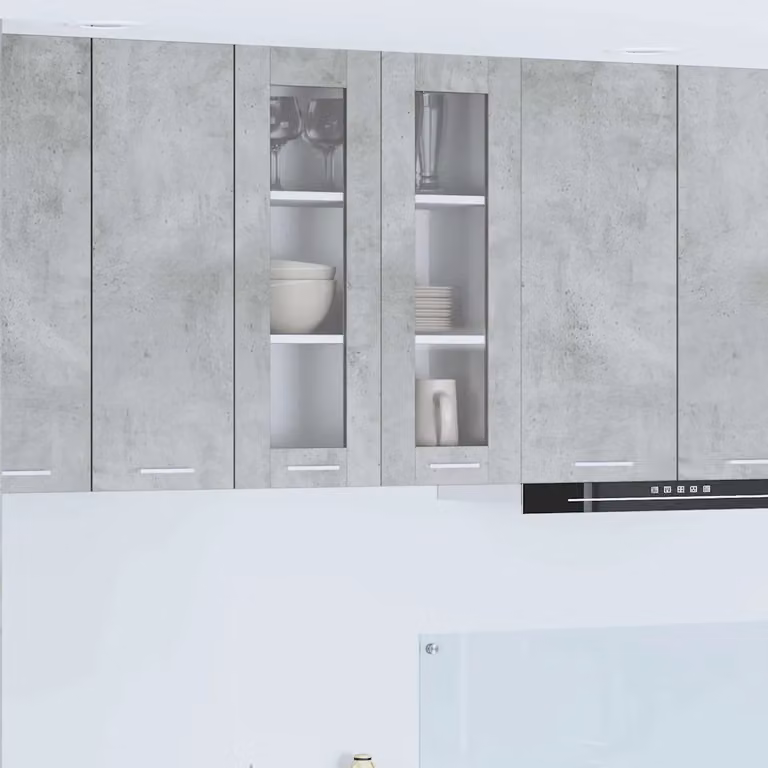Armadio pensile da cucina moderno vidaXL con ante in vetro, Grigio, L: 60 cm, P: 31 cm, H: 80 cm