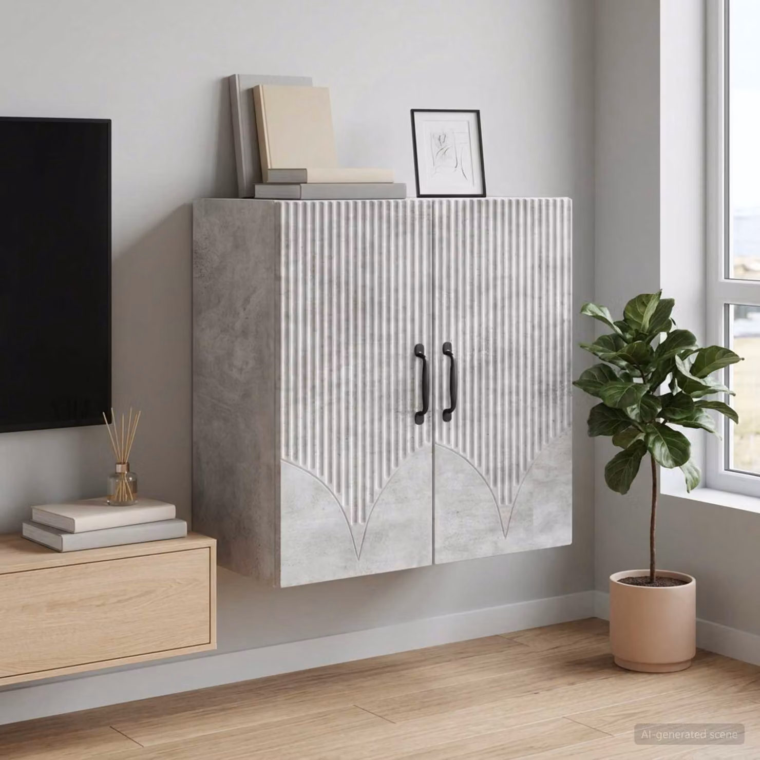 vidaXL Mobiletto a muro grigio in legno e metallo con ante a battente L: 59 cm, P: 31 cm, H: 60 cm