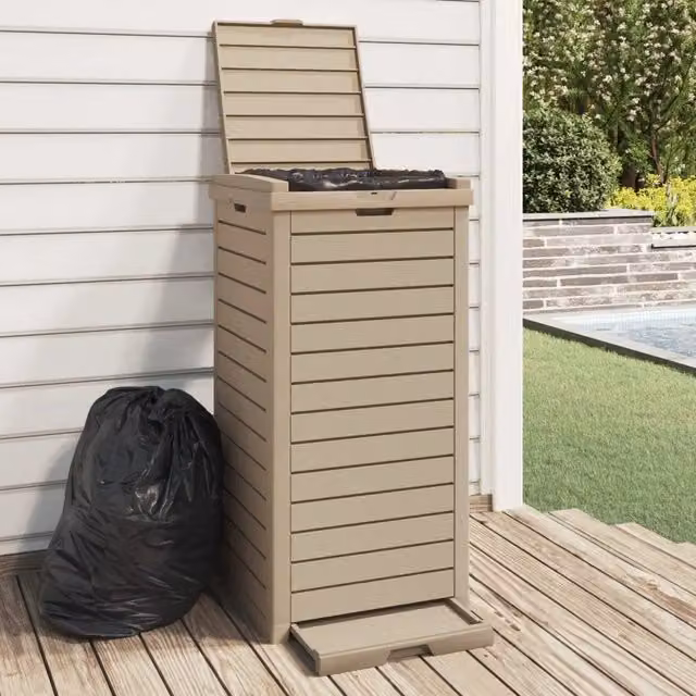 Cestino per rifiuti da esterno vidaXL marrone con pedale in plastica L/P/H: 41 x 41 x 86 cm – 1
