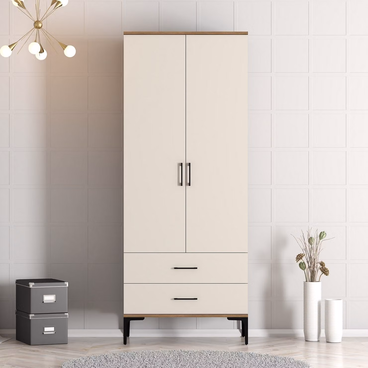 Skye Decor, Kumsal T - Noce, Crema, guardaroba, noce, pannello in legno rivestito di melamina al 100 %, 80 x 201,4 x 47,5 cm