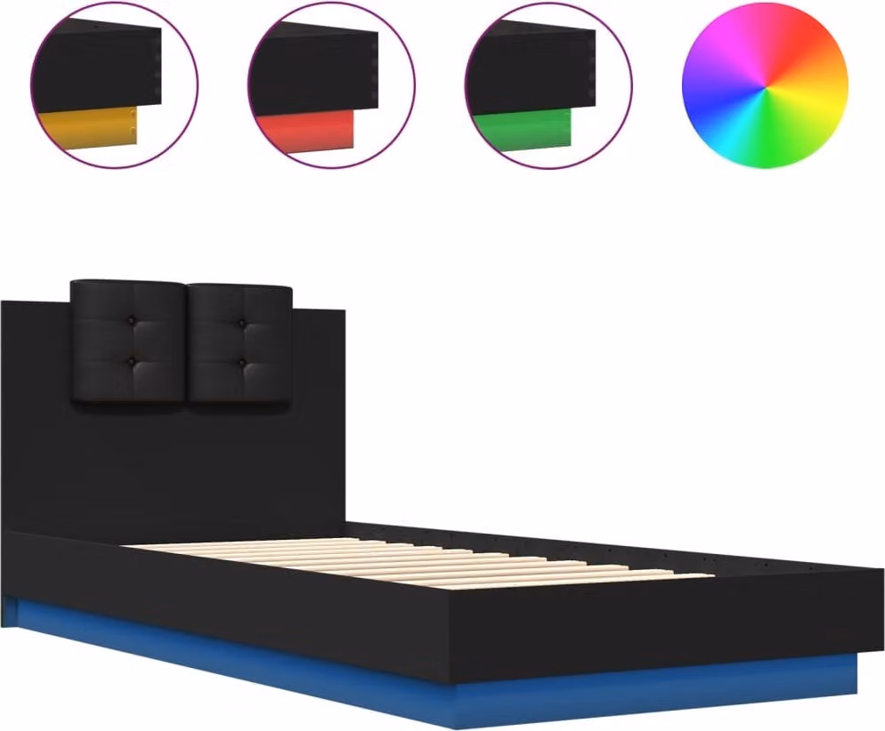 Giroletto con Testiera e LED Nero 100x200 cm