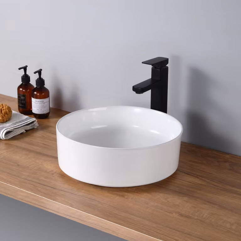 Lavabo da appoggio rotondo in Vetroceramica, diametro 46 cm, bianco, design moderno