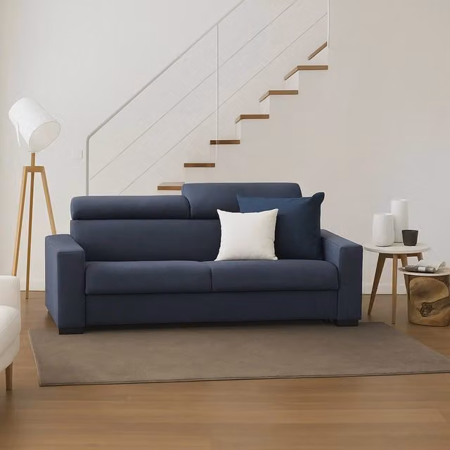 Divano a 3 posti Matrice TALAMO ITALIA in tessuto blu con poggiatesta regolabili, L: 220 cm, P: 95 cm, H: 85 cm – 1