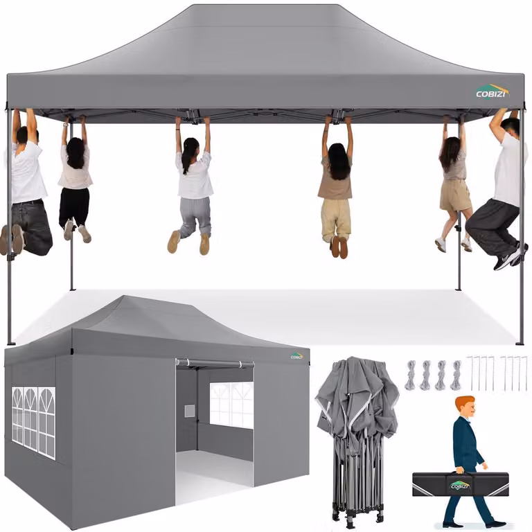 Gazebo da esterno 3x4,5 metri, colore grigio, impermeabile, con protezione UV, dotato di 4 pannelli laterali, robusto e resistente alle intemperie invernali