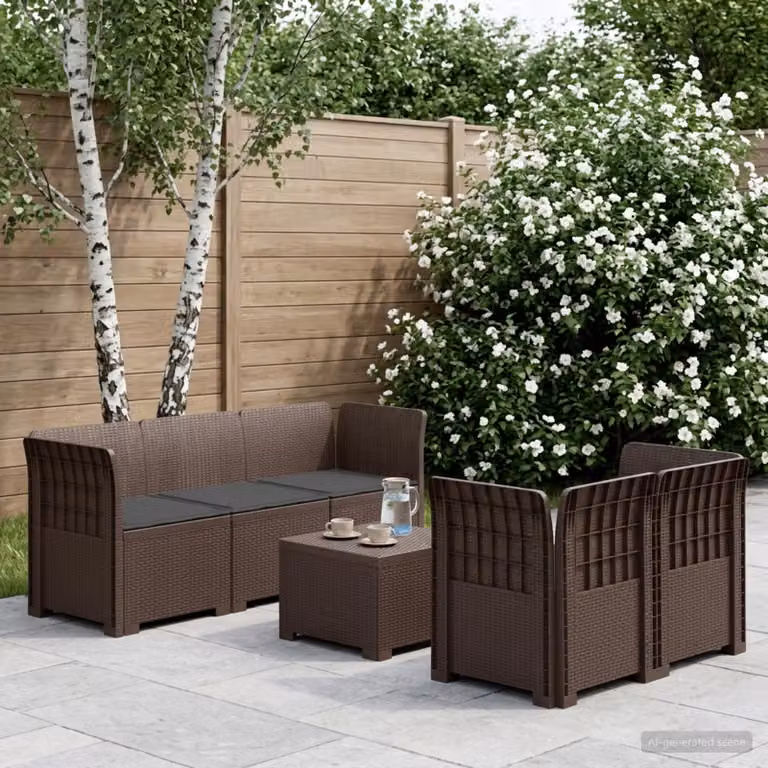 Set da giardino vidaXL a forma di L con divano da 3 posti, elemento angolare, tavolino da caffè e cuscini in polyrattan marrone e antracite