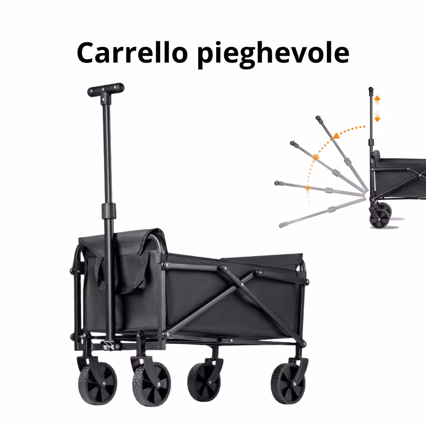Carrello Pieghevole con 4 Ruote – Carrello da Trasporto per Campeggio, Giardino, Spiaggia e Spesa, Carrello Outdoor Richiudibile