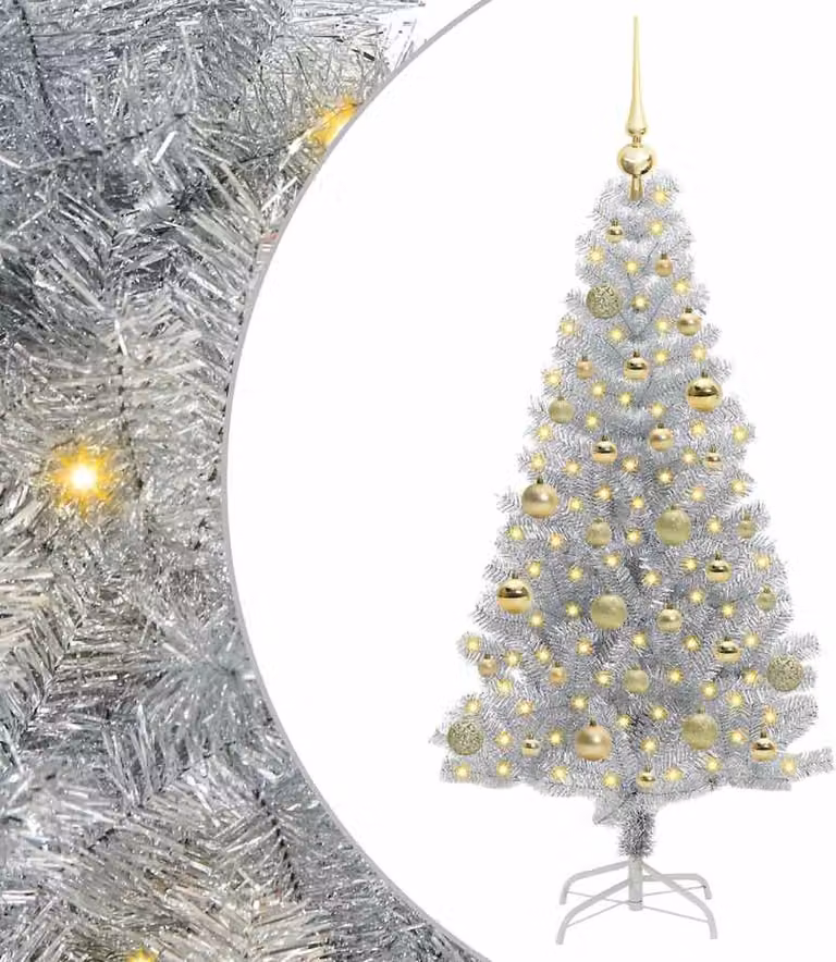 Albero di Natale con 150 LED con supporto Argento 150 cm PET