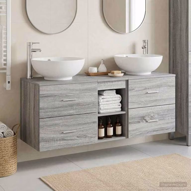 Set di mobili per il bagno moderno vidaXL in 3 pezzi grigio opaco con base lavabo e pensile a muro