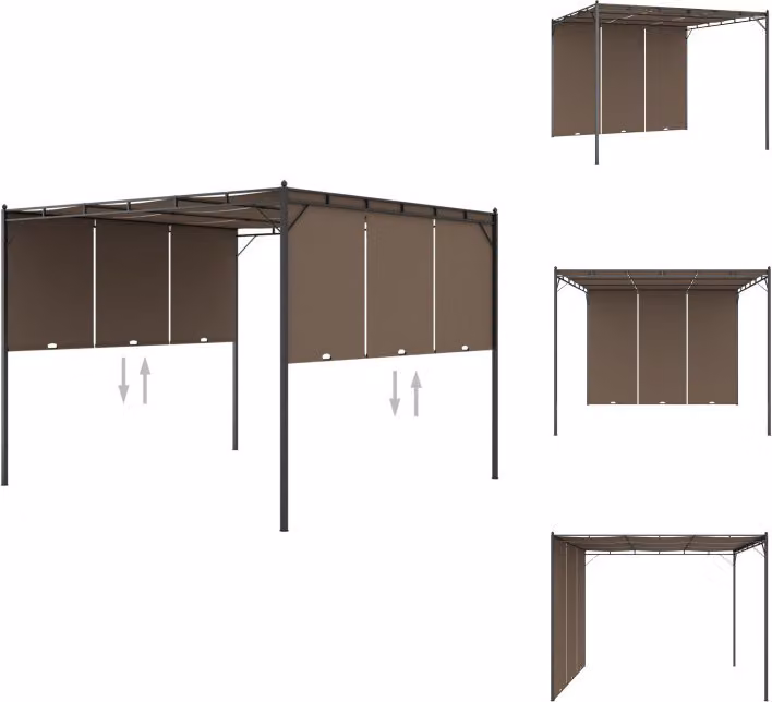 vidaXL Padiglione da giardino con tenda laterale 3x3x2,25 m Taupe - Padiglioni e tende per feste