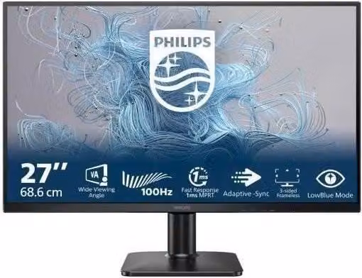 Monitor Philips 27E2N1100L, schermo da 27 pollici, risoluzione Full HD (1920x1080), frequenza di aggiornamento 100Hz, pannello VA, tempo di risposta 1ms, tecnologia Adaptive Sync