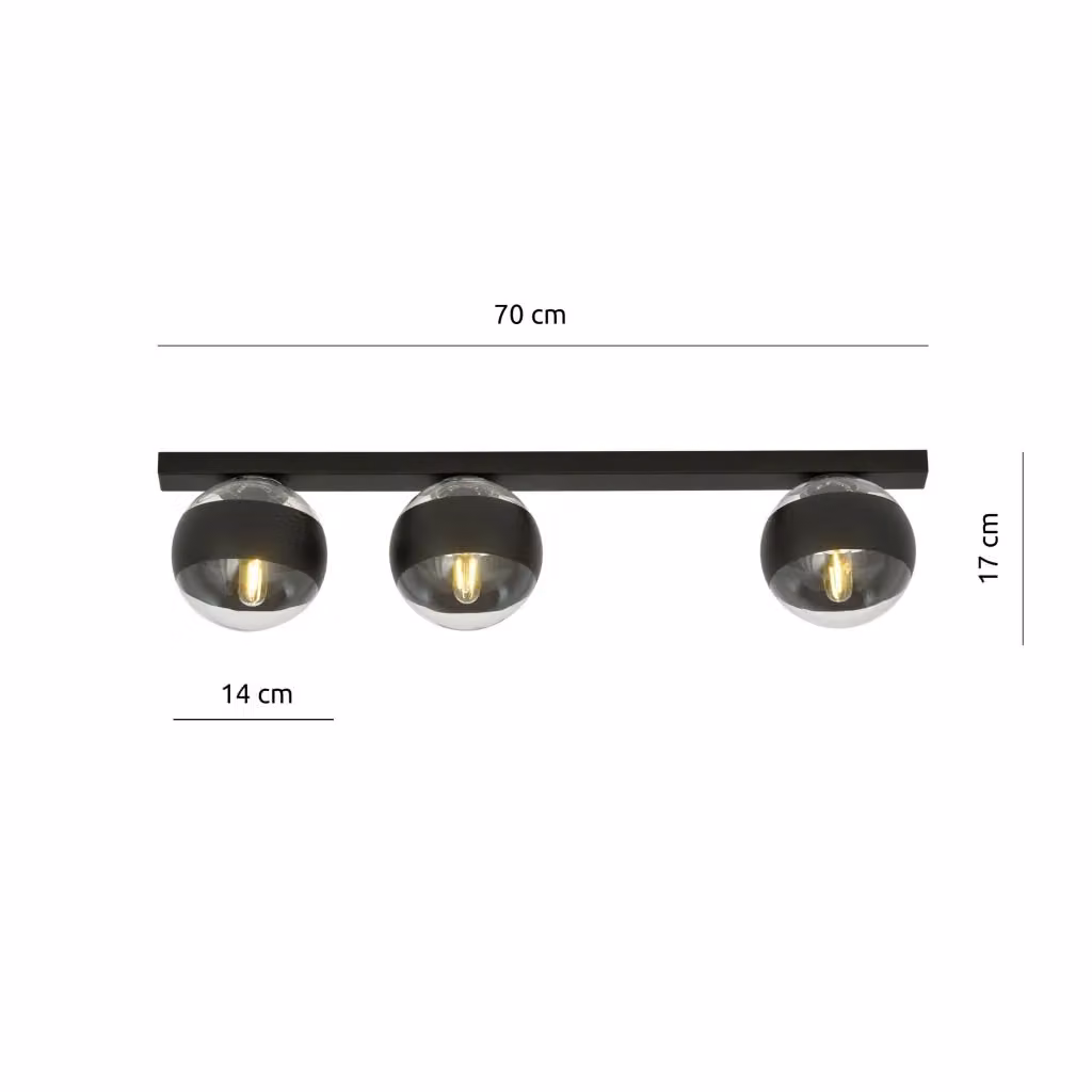 Plafoniera Emibig FIT moderna in metallo e vetro, colore nero e trasparente, L: 70 cm, 3xE14 – 2