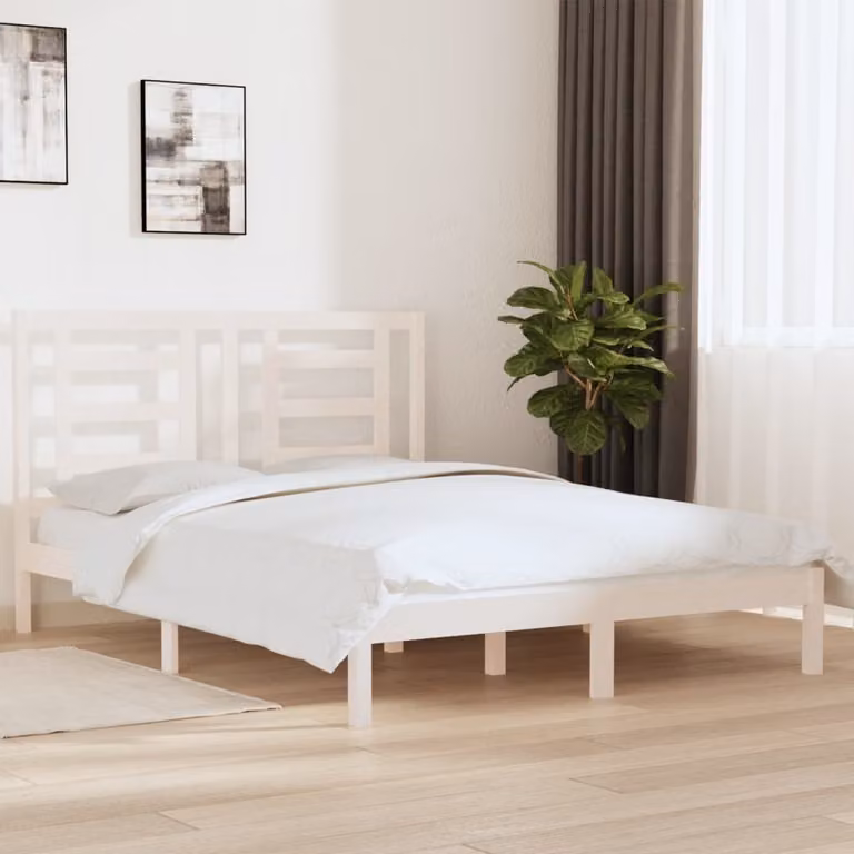 The Living Store Letto in legno massiccio di pino bianco 160x200 cm