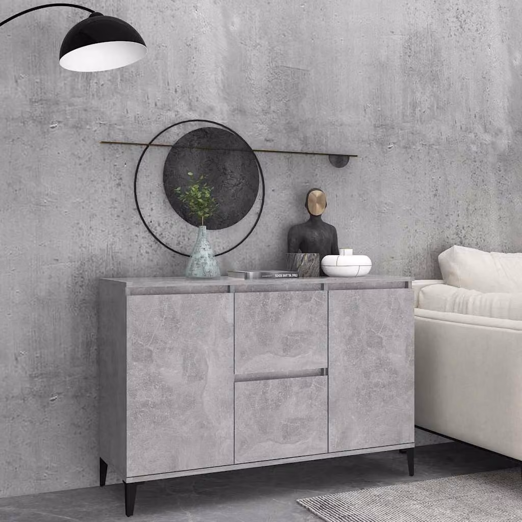 Credenza vidaXL in stile industriale in legno multistrato e metallo, Grigio, L: 102 cm, P: 35 cm, H: 70 cm