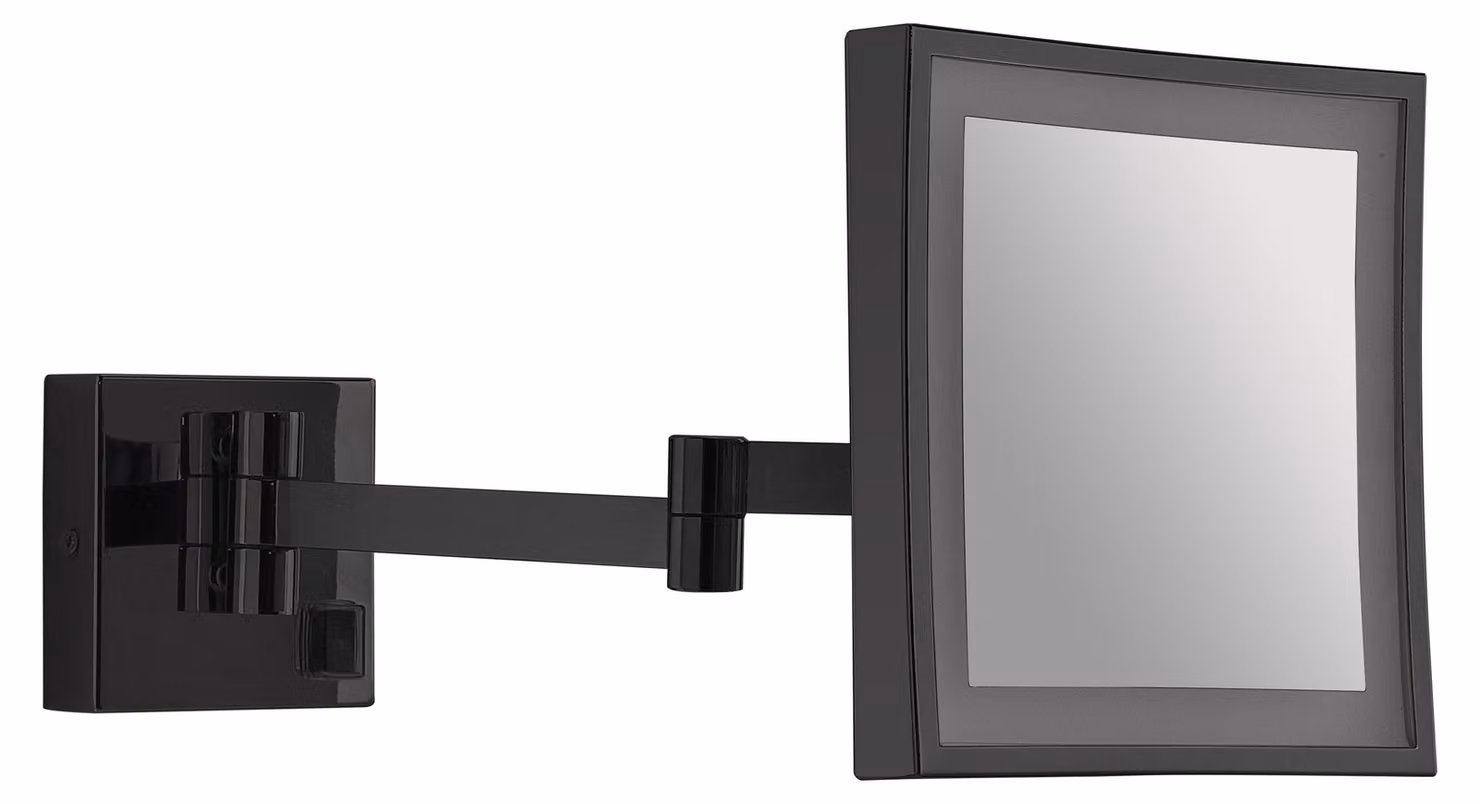 Specchio ingranditore da muro quadrato 5X con LED nero opaco | Nina
