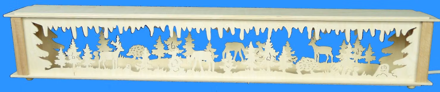 Alzata decorativa con motivi di animali della foresta e illuminazione. Dimensioni: 72x10x10 cm. Nuova