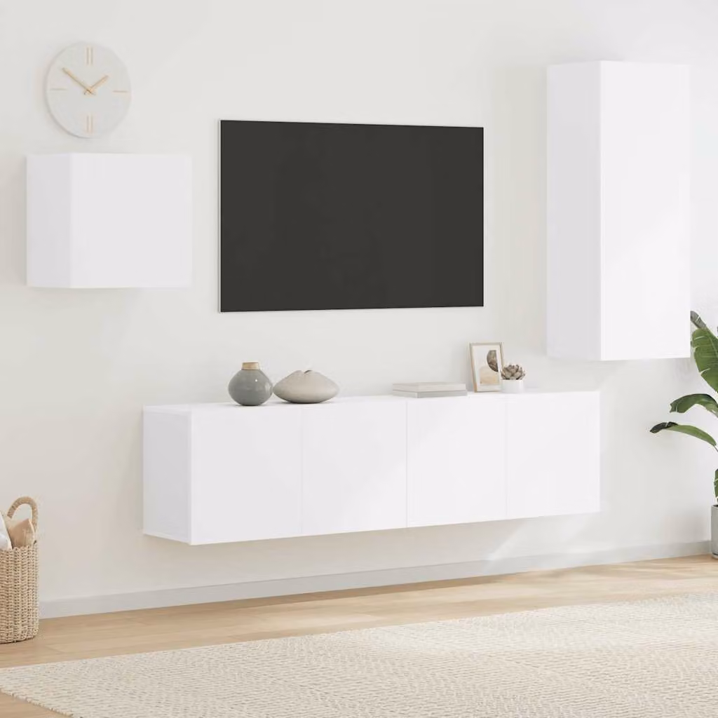 Mobile TV da muro vidaXL in legno multistrato e MDF, set da 4 pezzi, bianco opaco