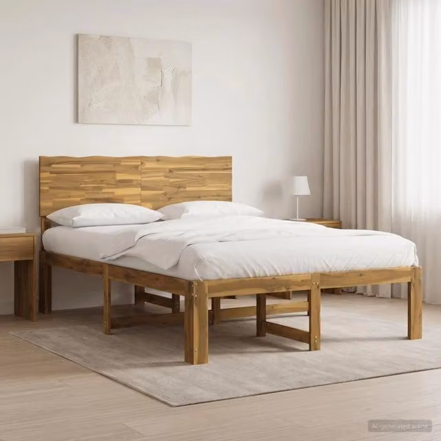 Letto matrimoniale moderno vidaXL in legno di acacia bianco L/P/H: 160 x 200 x 101 cm