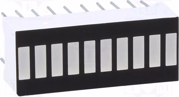 1 display: Barre LED rosse (4), verdi (3), gialle (3), 35 mcd, modello OSX10201-RGY1. Altro