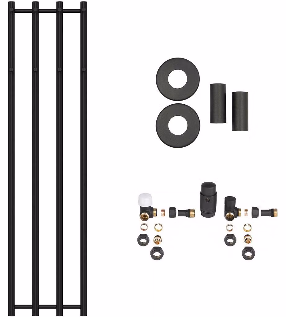 Set radiatore per bagno Bertini - riscaldamento centralizzato - attacco laterale - 380W - nero opaco - 1400x351 mm