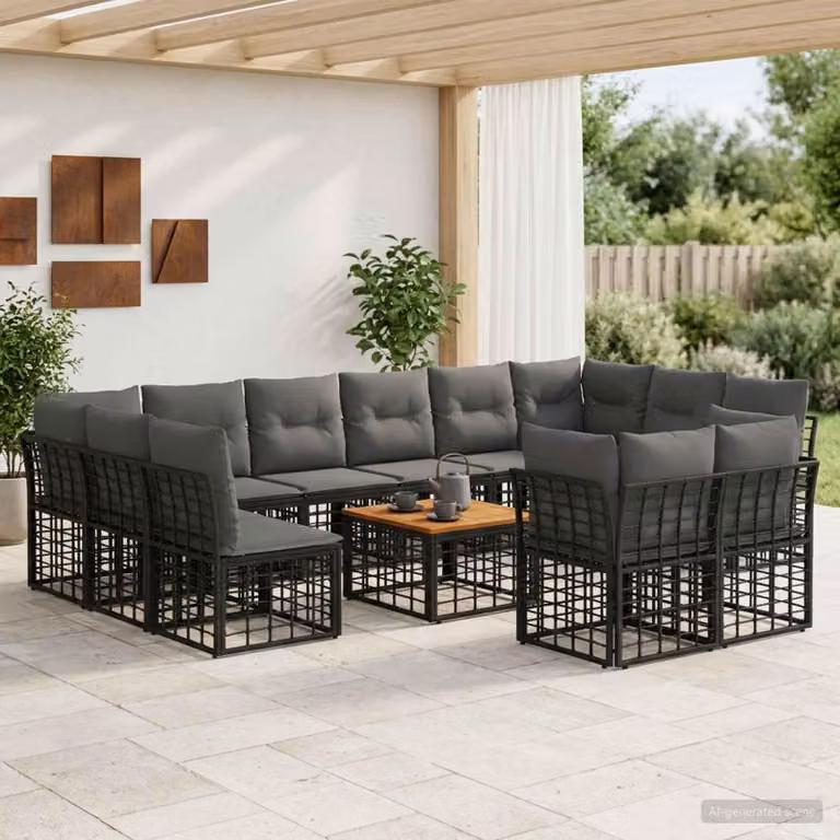 Maison Exclusive - Set da esterno per divano, 13 pezzi, colore nero e grigio scuro, realizzato in poliestere