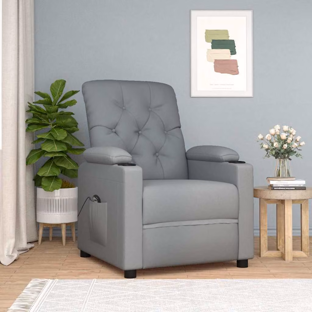 vidaXL Poltrona Elettrica Reclinabile Grigio in Tessuto con Braccioli