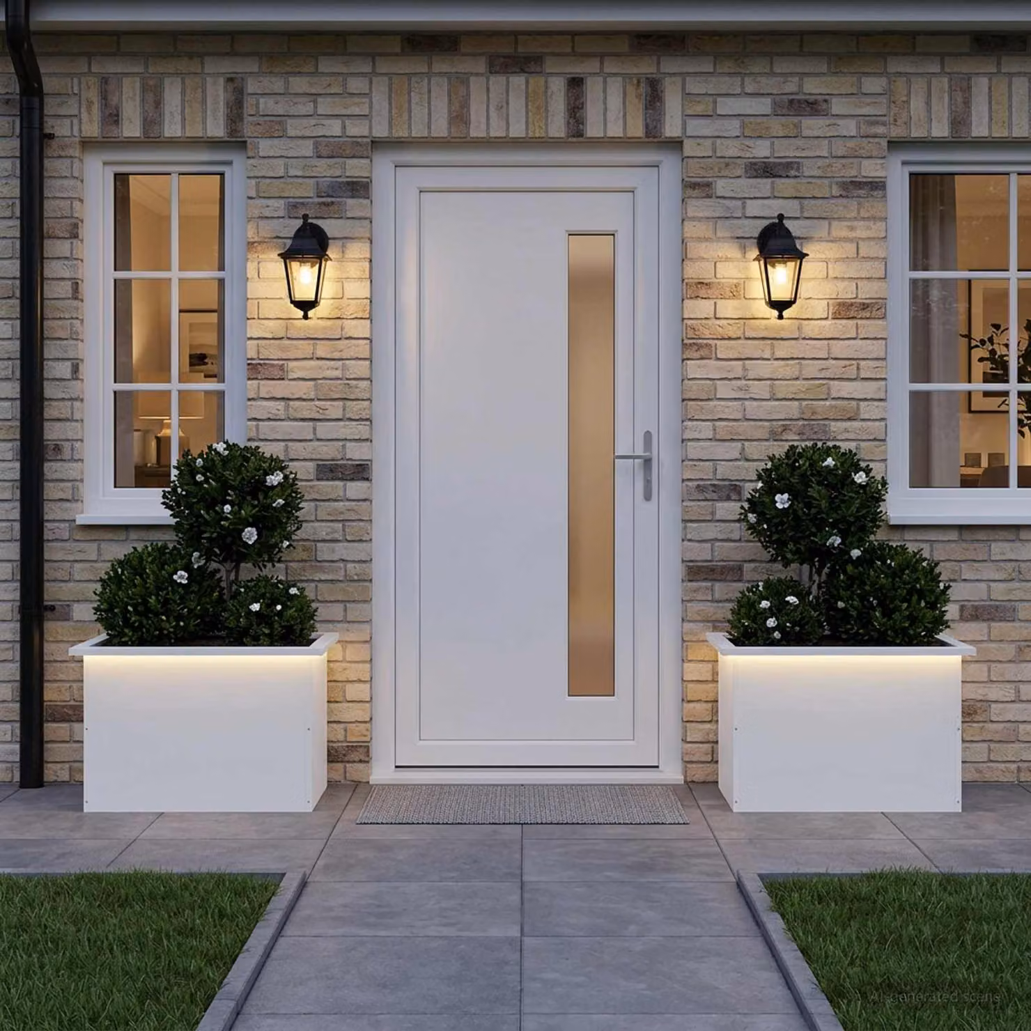 Set di 2 fioriere da giardino con LED vidaXL in acciaio, colore bianco, L: 60 cm, P: 40 cm, H: 40 cm