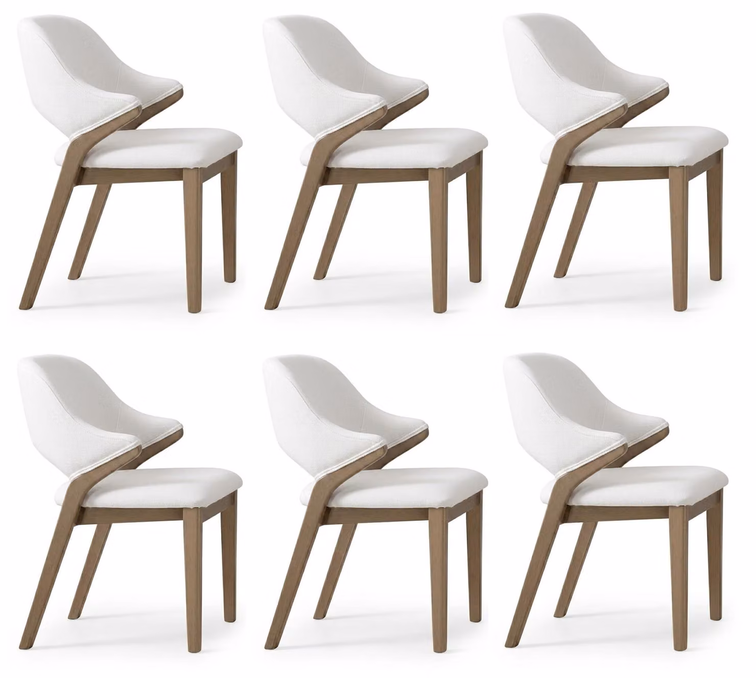 Set di 6 sedie bianche in legno e tessuto, design moderno, imbottite, tinta unita, confortevoli, ideali per la sala da pranzo