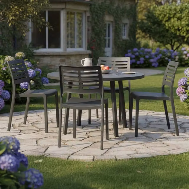 Set di 4 sedie da esterno Canoe DMORA impilabili, colore nero antracite opaco, Made in Italy