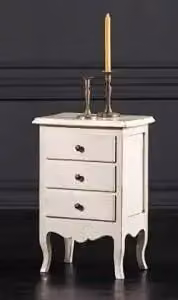 Comodino Shabby Chic KIVIO in legno bianco con pomelli bronzo anticato