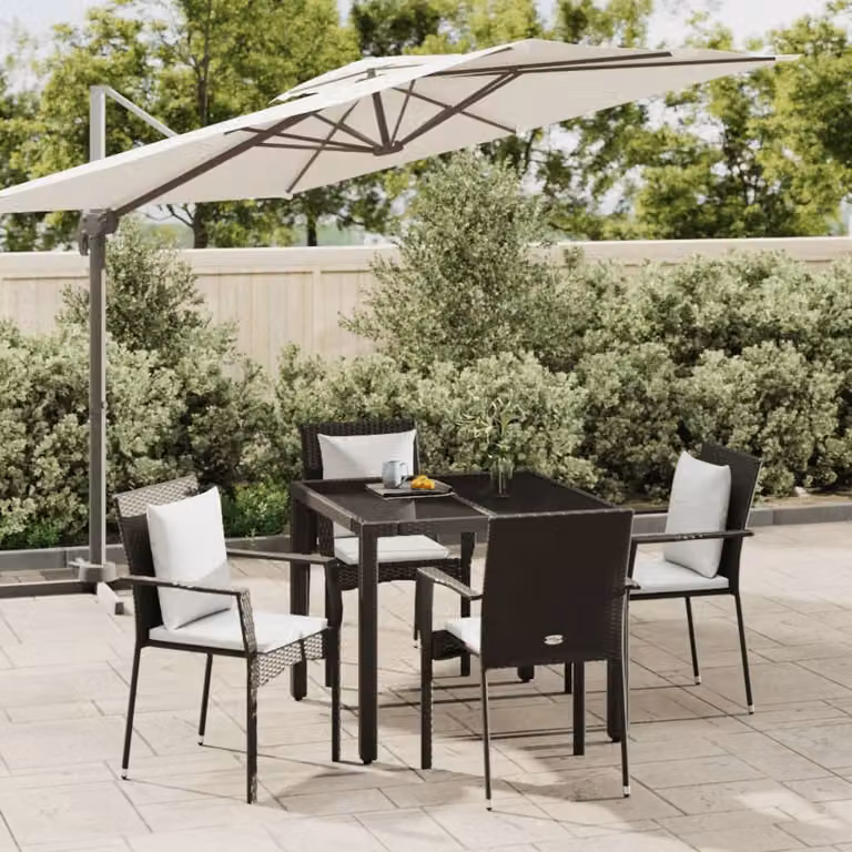 Maison Exclusive - Set da pranzo da giardino 5 pezzi con cuscini in polyrattan nero