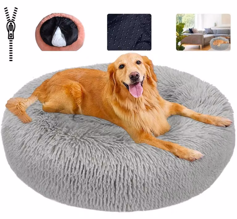 Cuccia per animali domestici, morbida, lavabile, rotonda, taglia XS (40 cm), colore grigio
