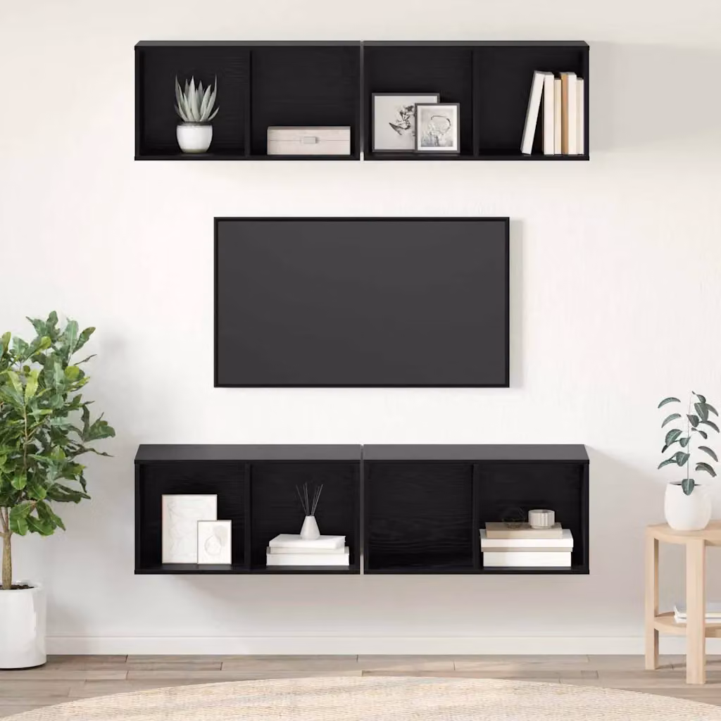 Set mobile TV moderno vidaXL in 4 pezzi, Rovere e Nero, L/P/H: 37 x 37 x 72 cm – 1