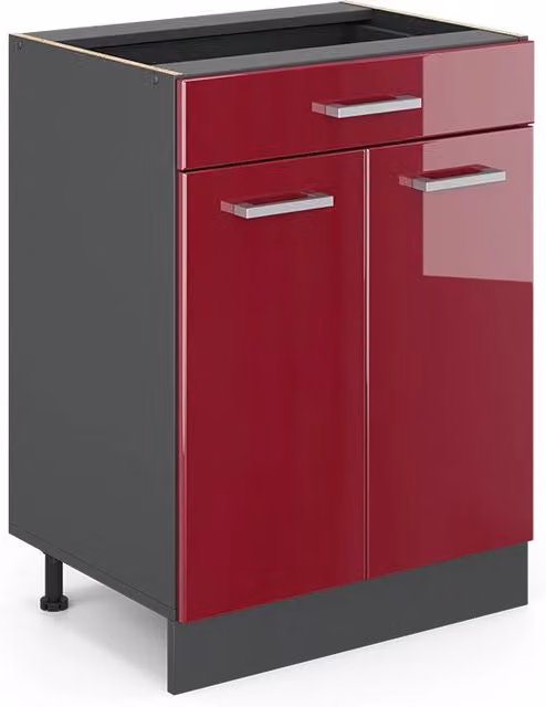 Mobiletto base per cucina Vicco R-Line Rosso lucido e Antracite con cassetto, senza piano di lavoro, Larghezza: 60 cm – 1