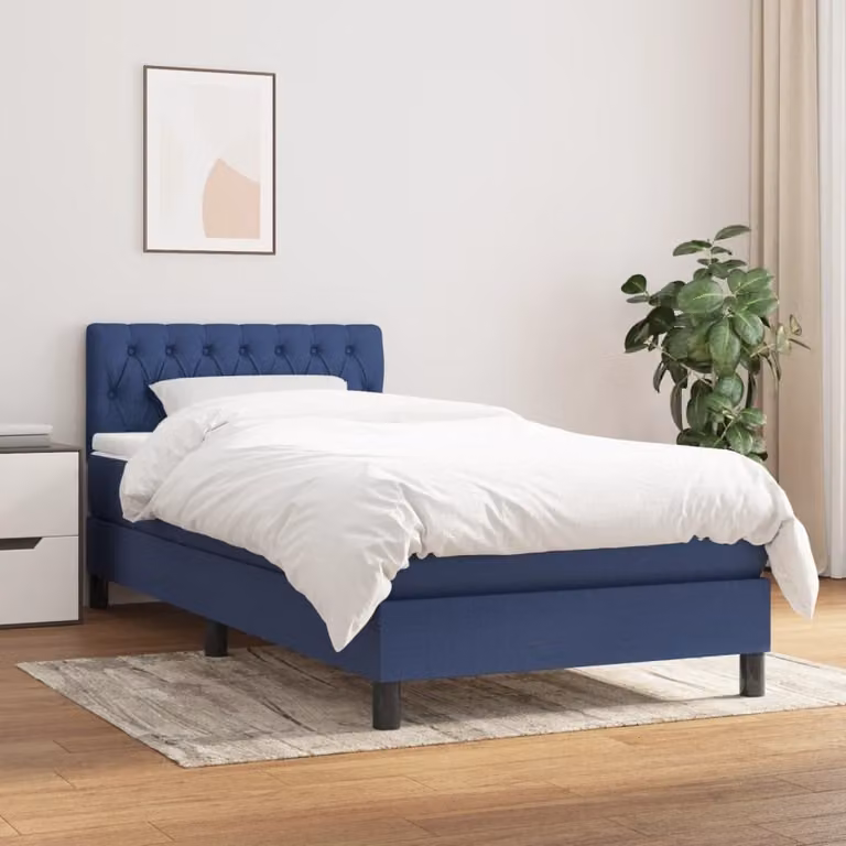 The Living Store Letto a molle con materasso blu 90x200 cm in tessuto