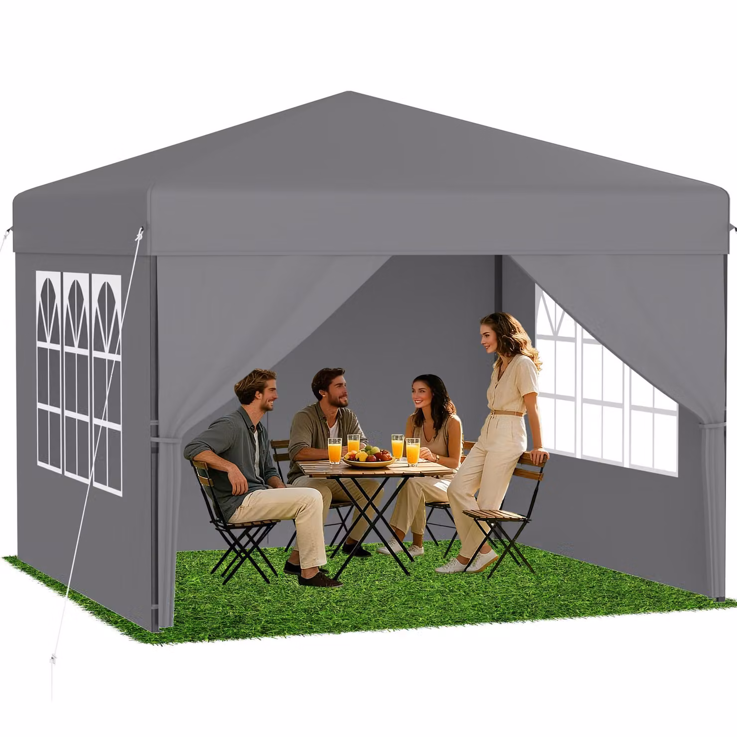 QEENTOE, gazebo pop-up pieghevole, grigio, dimensioni 2,5x2,5m, con pareti laterali, altezza regolabile 240–260cm, impermeabile e resistente alle intemperie, con protezione UV, ideale per giardino, campeggio e matrimoni