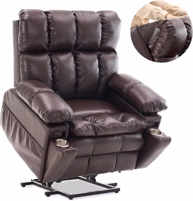 Poltrona relax elettrica MODFU con funzione alzapersona, massaggio e riscaldamento, rivestimento in tessuto e similpelle, colore marrone – 1