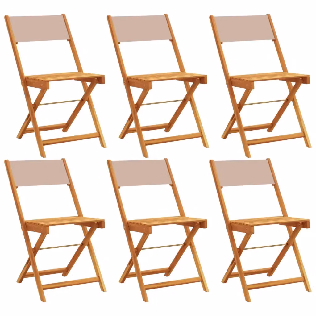 Set di 6 sedie pieghevoli vidaXL in legno di acacia oliato e tessuto resistente ai raggi UV color beige/grigio con braccioli – 2