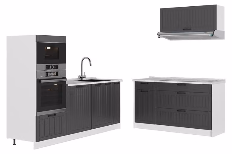Cucina Vicco Fame-Line Grigio scuro/Bianco 340 cm, PL Marmo, Model 63927
