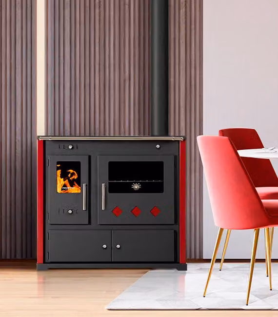 Stufa a legna con vano cottura e piano di cottura Stufa a legna Practik Lux 9,5 kW Stufa a legna Stufa a fuoco continuo Stufa per officina Stufa svedese Stufa per casetta Stufa per riscaldamento