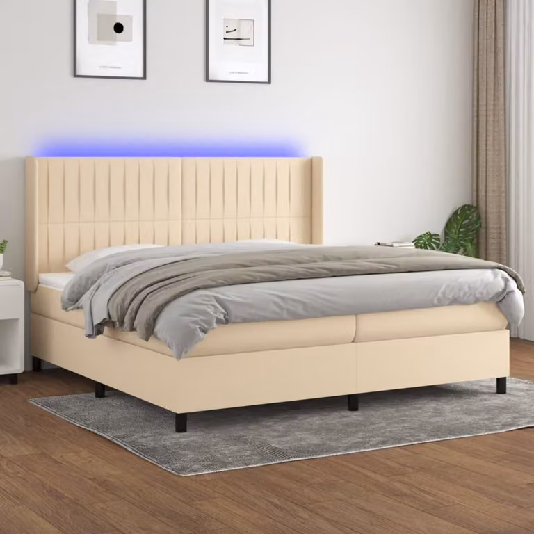Letto Ibrido con Materasso a Molle Pocket e Illuminazione LED vidaXL, Bianco/Beige, L/P/H: 200 x 200 x 203 cm